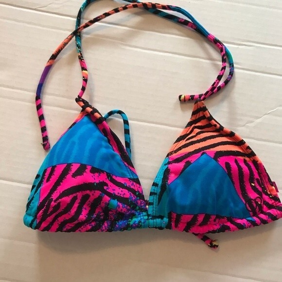 OP Size 3-5 Pink Blue Animal Print Triangle Bikini Lined Adjustable Tie - Picture 1 of 8